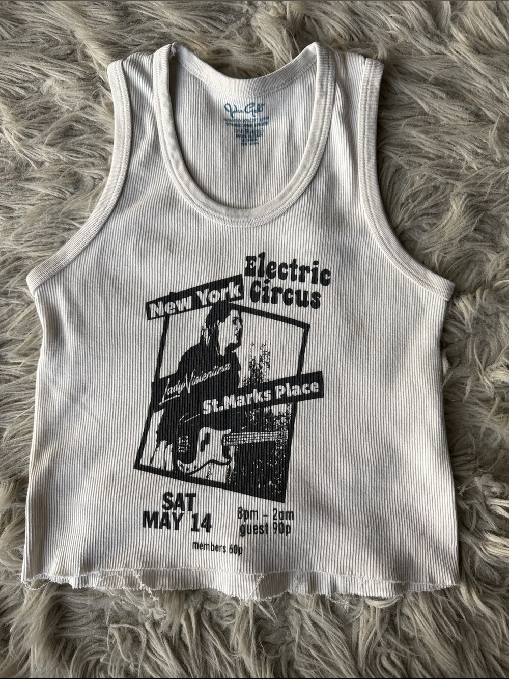 Brandy Melville Light Grey Ribbed 'Electric New York Circus' Graphic Tank